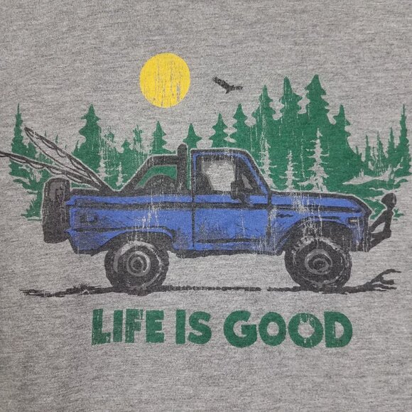 Life Is Good Crusher Tee Shirt Adult Medium Gray Truck Outdoors Casual Crewneck - Picture 3 of 9